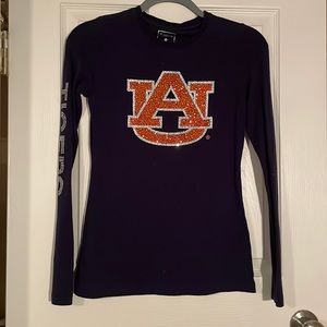 Ladies formfitting long sleeve T-shirt SMALL in blue with auburn university logo